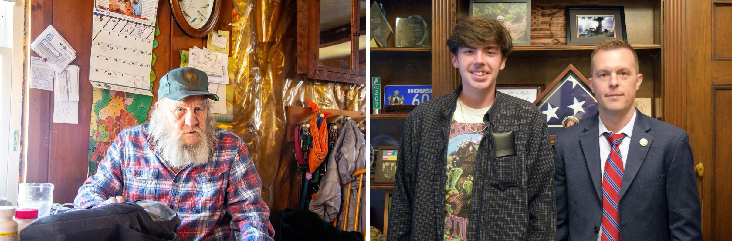 LEFT: “Gramps,” photograph by Elden Irish, winner of the Congressional Arts Competition for Maine’s 2nd Congressional District. RIGHT: Irish, left, with Congressman Jared Golden (ME-02) at Golden’s D.C. Office on Thursday, June 25, 2026. 