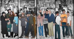 Four panels from the Maine Labor Mural. 