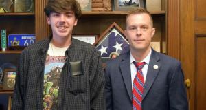 Elden Irish, winner of the Congressional Art Competition for Maine’s 2nd Congressional District, left, with Congressman Jared Golden (ME-02) at Golden’s D.C. Office on Thursday, June 25, 2026.