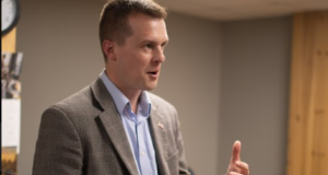 Congressman Jared Golden gesturing.