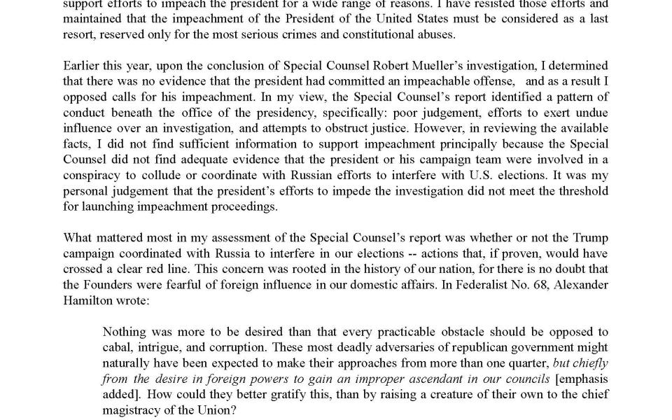Impeachment statement, page 1.