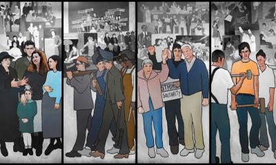 Four panels from the Maine Labor Mural. 