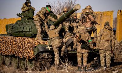 Ukrainian servicemen of the 3rd Separate Tank Iron Brigde take part in an exercise in the Kharkiv area, Ukraine, Thursday, Feb. 23, 2023, the day before the one year mark since the war began. War has been a catastrophe for Ukraine and a crisis for the globe and the world is a more unstable and fearful place since Russia invaded its neighbor on Feb. 24, 2022. Vadim Ghirda/AP