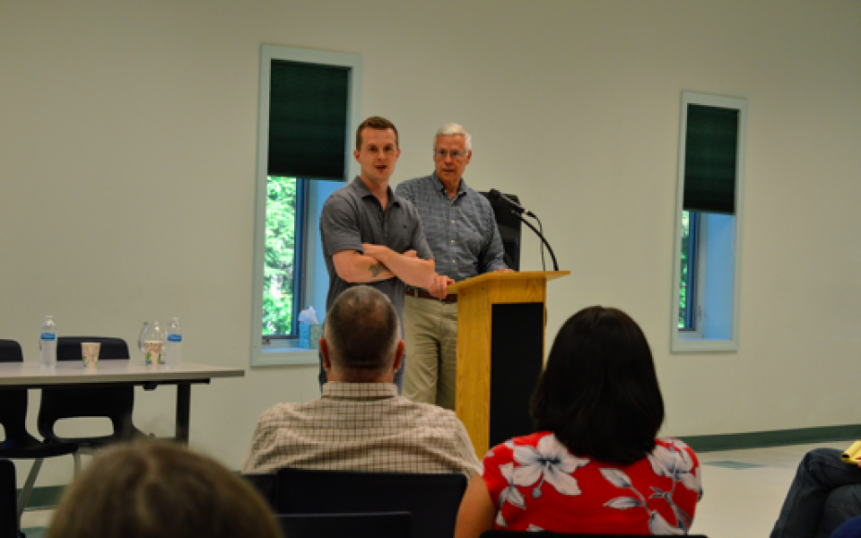 Congressman Jared Golden at a town hall.